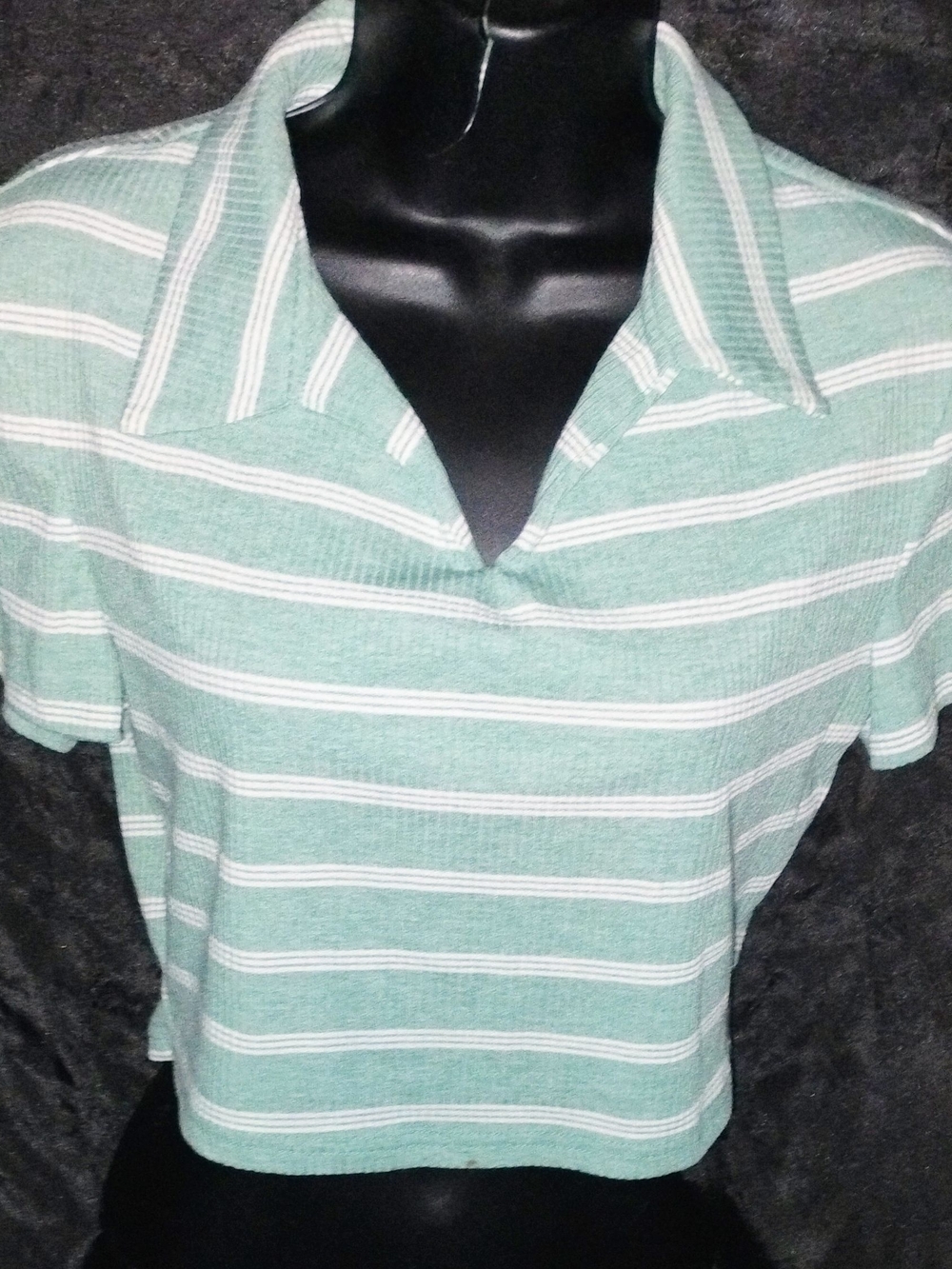SHEIN Mint Green & White Striped Cropped Collared Top - Picture 3 of 8